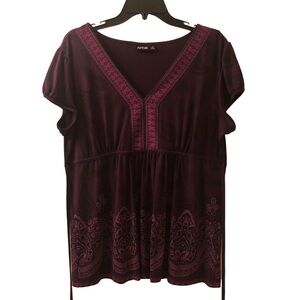 Apt. 9 Purple Geometric V-Neck Tie Blouse XL